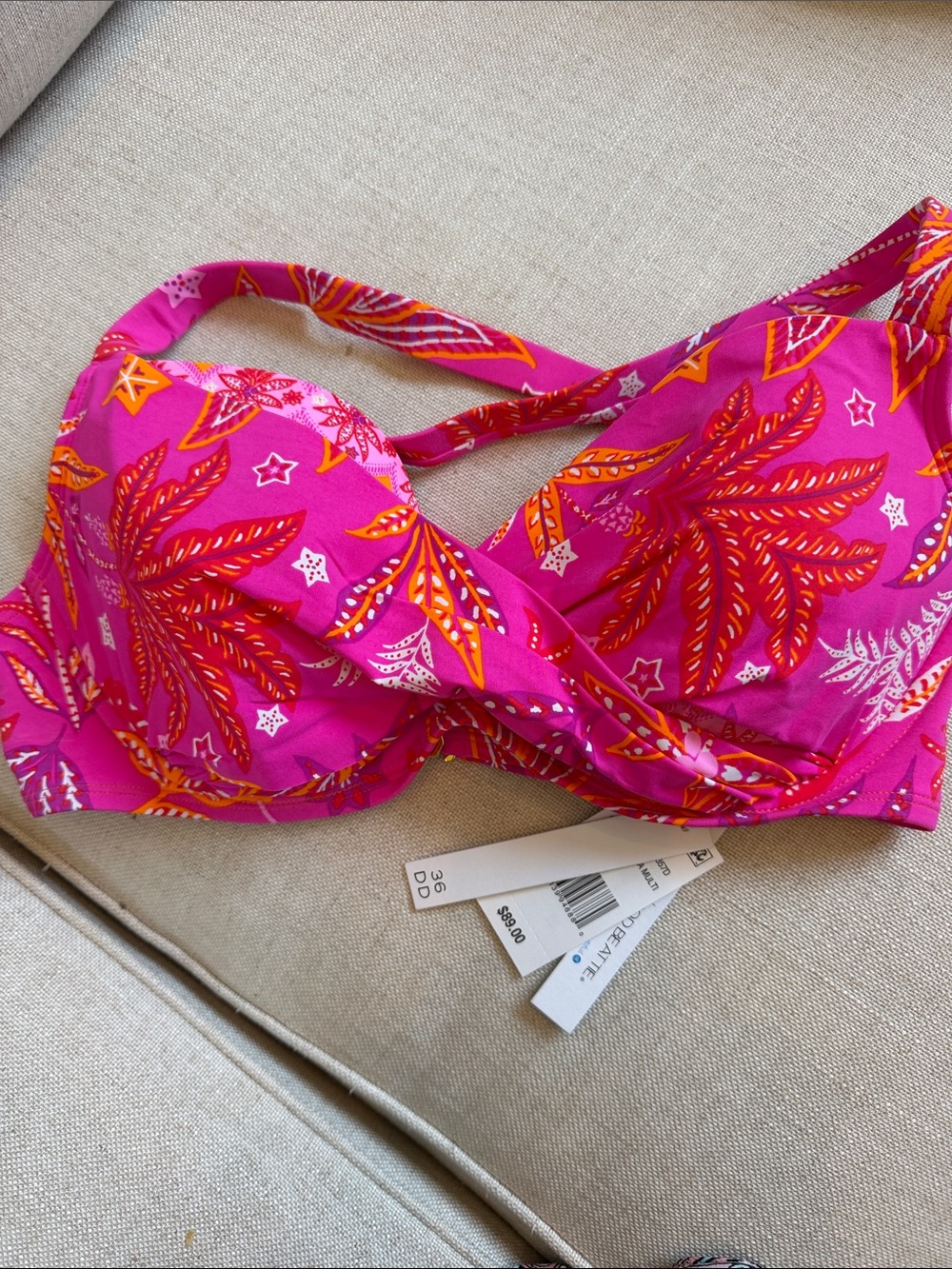 Bleu Rod Beattie Multicolor Leaf-Print Tie-Front Bikini Top